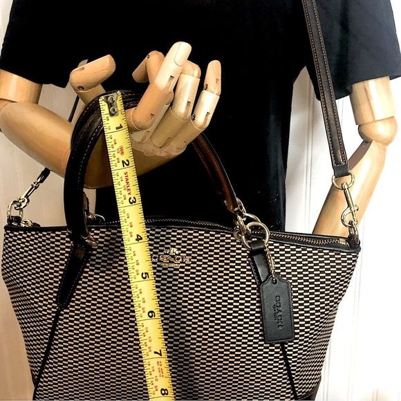 COACH Legacy Black White Jacquard and Leather Color Block Shoulder Bag - Picture 9 of 17